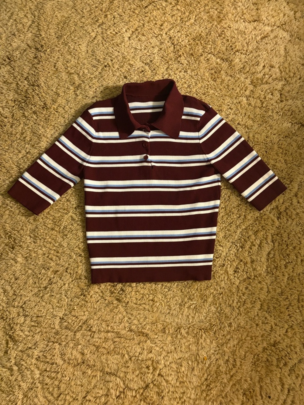 Cider Maroon Striped Polo Knit Top